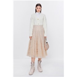 Falda avolantada de talle alto Beige