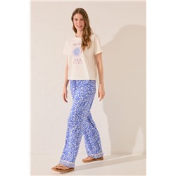 Pantalón largo estampado flores azul