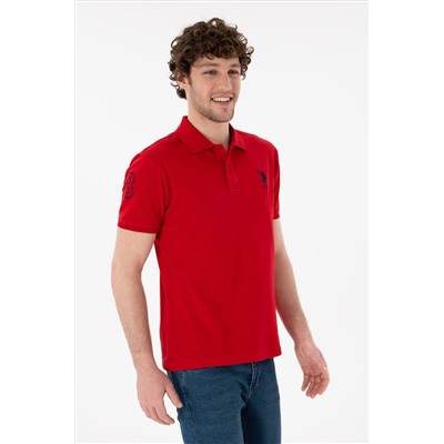 Erkek Slim Fit Polo Yaka Kırmızı Basic Tişört