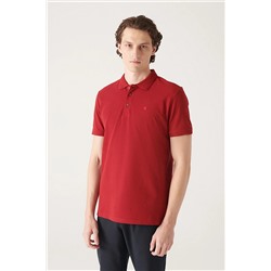 Avva Erkek Bordo %100 Mısır Pamuğu Standart Fit Normal Kesim 3 Düğmeli Polo Yaka T-shirt B001027
