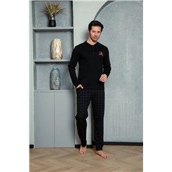 AHENGİM Man Erkek Pijama Takımı Omuz Parçalı Ekoseli Nakışlı Pamuklu Mevsimlik M70122274 1-2-10001217