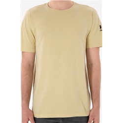 Erkek Regular Fit Bisiklet Yaka Açık Haki Basic Tişört
