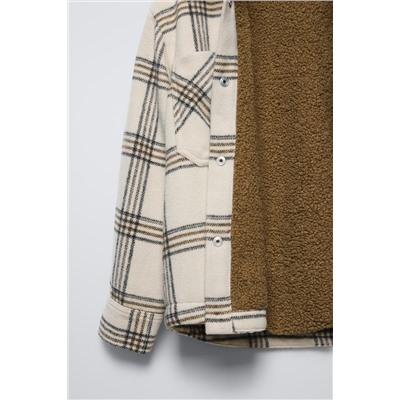 CHECK FAUX SHEARLING OVERSHIRT