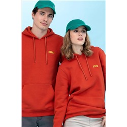 Kiremit Kapüşonlu Basic Sweatshirt