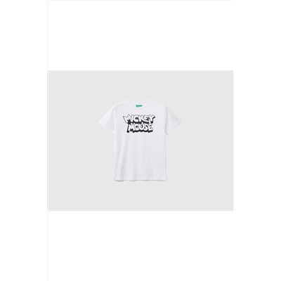 United Colors of BenettonErkek Çocuk Beyaz Mickey Mouse Baskılı T-shirt Beyaz