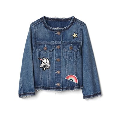 Graphic patches denim jacket.