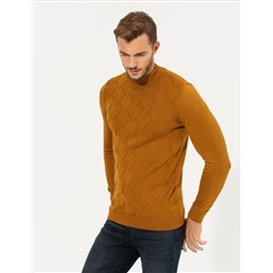 Kahverengi Slim Fit Balıkçı Yaka Triko Kazak