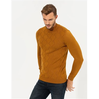 Kahverengi Slim Fit Balıkçı Yaka Triko Kazak