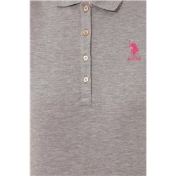 Kadın Gri Melanj Basic Polo Yaka Tişört