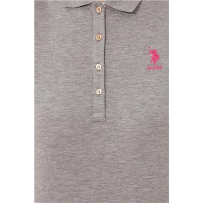 Kadın Gri Melanj Basic Polo Yaka Tişört