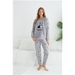 Estiva Kadın Kışlık Panda Desenli Polar Pijama Takımı 23362