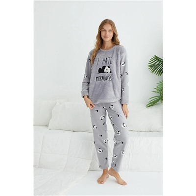 Estiva Kadın Kışlık Panda Desenli Polar Pijama Takımı 23362