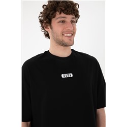 Erkek Oversize Fit Bisiklet Yaka Siyah Tişört