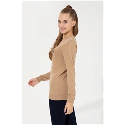 Kadın Camel Melanj V - Yaka Basic Kazak