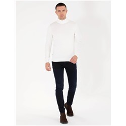 Ekru Slim Fit Yarım Balıkçı Basic Triko Kazak
