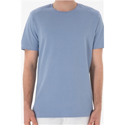 Erkek Regular Fit Bisiklet Yaka Mavi Basic Tişört