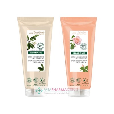 Klorane Cupuaçu Crème Douche Nutritive Fleur de Cupuaçu + Crème Douche Nutritive Lait de Rose 2x200mlLot  × 2