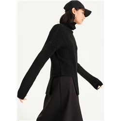 Long Sleeve Turtleneck Sweater With Asymmetrical Hem