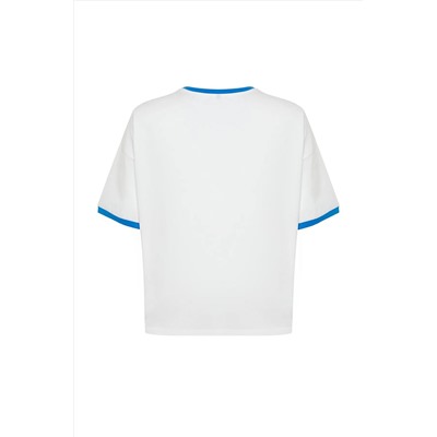 Ekru Unisex Oversize Rahat %100 Pamuklu Couple Örme T-Shirt TBBSS24BF00033