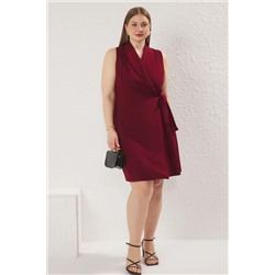 Bordo Düz Kruvaze Dokuma Elbise TBBSS23AH00254