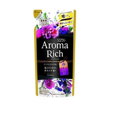 LION Кондиционер для белья Soflan Aroma Rich Juliette дезодорирующий с натуральными ароматическими маслами, сменная упаковка 400 мл.