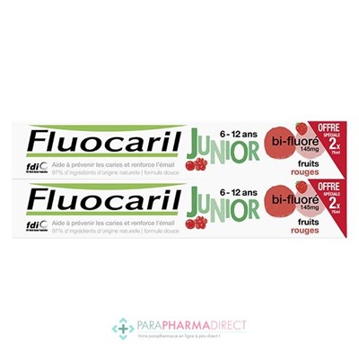 Fluocaril Junior 6-12 ans Gel Fruits Rouges 2x75mlLot  × 2