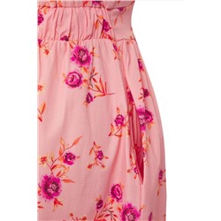 Pembe  Çiçekli Poplin %100 Pamuk Bebe Yaka Midi Dokuma Büyük Beden Elbise TBBSS25AH00158