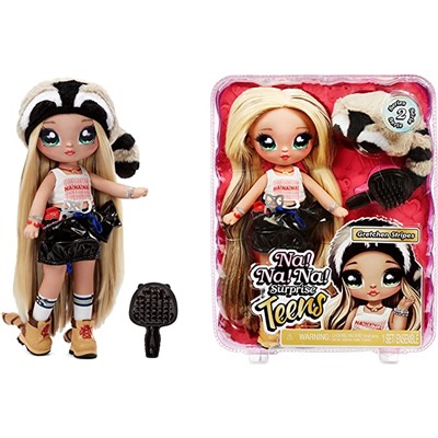 Na Na Na Surprise Teens 11" Fashion Doll Gretchen Stripes, Soft, Poseable, Blonde Hair, Cute Animal-inspired Raccoon Hat Outfit & Accessories, Gift for Kids, Toy for Girls & Boys Ages 5 6 7 8+ Years