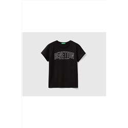 United Colors of Benetton Kız Çocuk Siyah Su Baskılı Logolu T-shirt 223P3096C10C8-100
