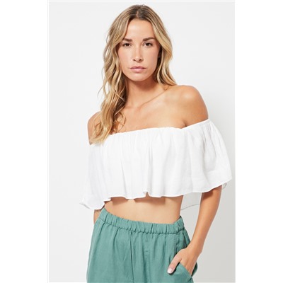Top crop de lino - Blanco