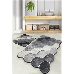 Chilai Home Circle Gri 2 Li Set Banyo Halısı Djt Yıkanabilir Kaymaz Taban Paspas Klozet Takımı 8683264322761