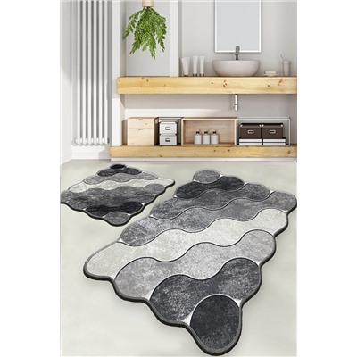 Chilai Home Circle Gri 2 Li Set Banyo Halısı Djt Yıkanabilir Kaymaz Taban Paspas Klozet Takımı 8683264322761