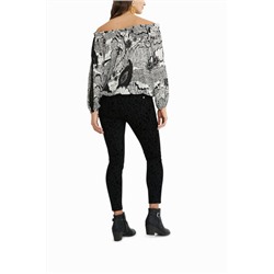 Blusa blanca y negra encaje mangas