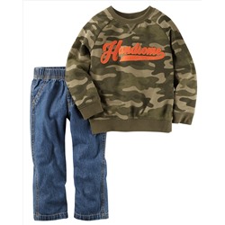 2-Piece French Terry Top & Denim Set