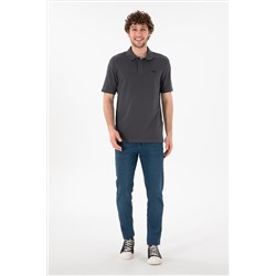 Erkek Regular Fit Polo Yaka Antrasit Basic Tişört