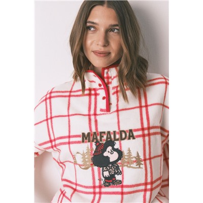 Pijama largo polar cuadros blanco Mafalda