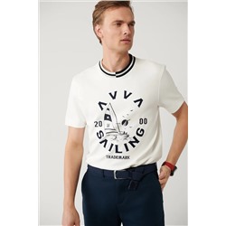 Avva, Erkek Beyaz Soft Touch Bisiklet Yaka Baskılı Ve Nakışlı T-shirt A41y1334