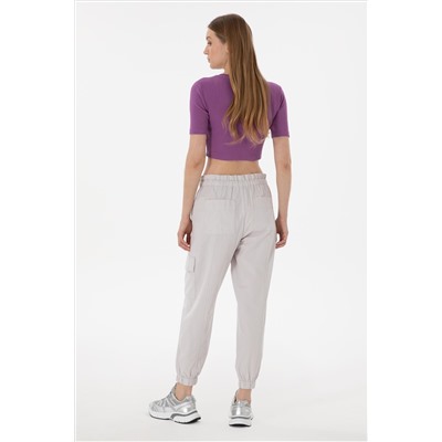 Kadın Açık Gri Jogger Fit Kanvas Pantolon