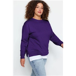 Mor Alttan T-Shirt Çıkma Görünümlü İnce Örme Büyük Beden Sweatshirt TBBAW23AO00023