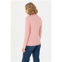 Kadın Pudra Basic Polo Yaka Sweatshirt