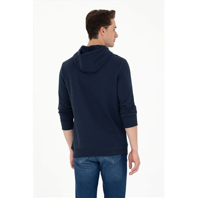 Erkek Lacivert Kapüşonlu Basic Sweatshirt
