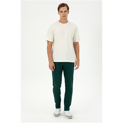 Erkek Comfort Fit Bisiklet Yaka Krem Tişört