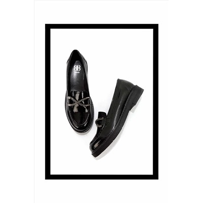 Bambi Siyah Kırışık Rugan Kadın Loafer Ayakkabı K01257067408 TYCHRE7DHN169159183762397