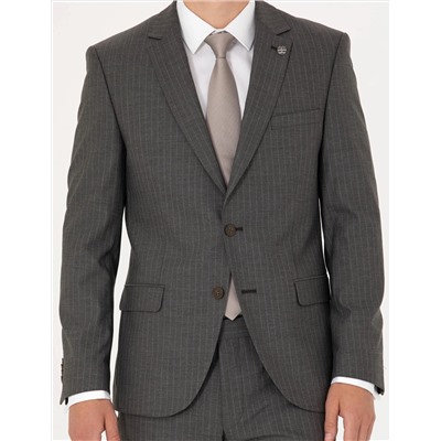Çizgili Kahverengi Ekstra Slim Fit Takım Elbise