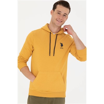 Erkek Hardal Kapüşonlu Basic Sweatshirt