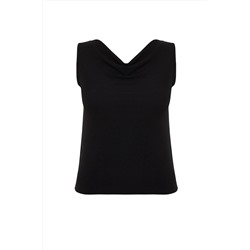 Siyah Kayık/Degaje/Madonna Yaka Örme Bluz TBBSS24AF00021