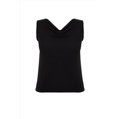 Siyah Kayık/Degaje/Madonna Yaka Örme Bluz TBBSS24AF00021