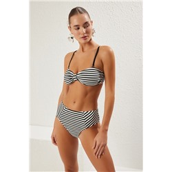 TRENDYOLMİLLA Siyah Çizgili Straplez Dokulu Regular Bikini Takımı TBESS25BT00114