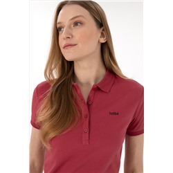 Kadın Vişne Basic Polo Yaka Tişört