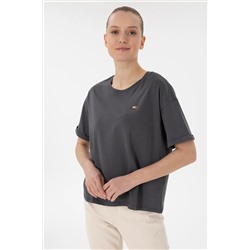 U.S. Polo Assn., Kadın Antrasit Kol Katlamalı Bisiklet Yaka Tişört 50305822-vr006